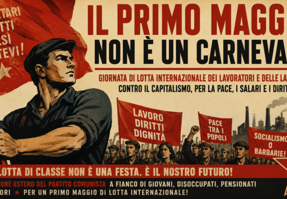 Manifestazione del Primo Maggio in stile poster sovietico dedicata alla lotta di classe e ai diritti dei lavoratori
