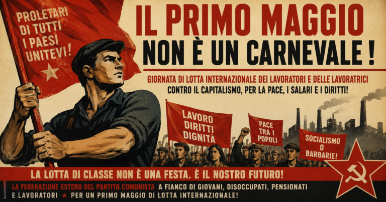 Manifestazione del Primo Maggio in stile poster sovietico dedicata alla lotta di classe e ai diritti dei lavoratori