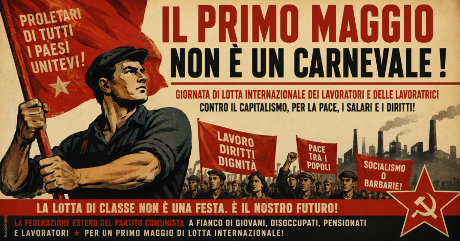Manifestazione del Primo Maggio in stile poster sovietico dedicata alla lotta di classe e ai diritti dei lavoratori