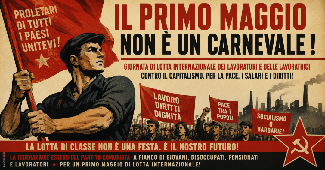 Manifestazione del Primo Maggio in stile poster sovietico dedicata alla lotta di classe e ai diritti dei lavoratori
